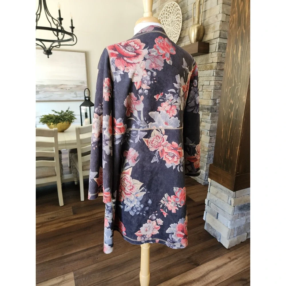 NWOT Anthropologie Solitaire Floral‎ Duster Open Front Cardigan Boho Vegan Suede